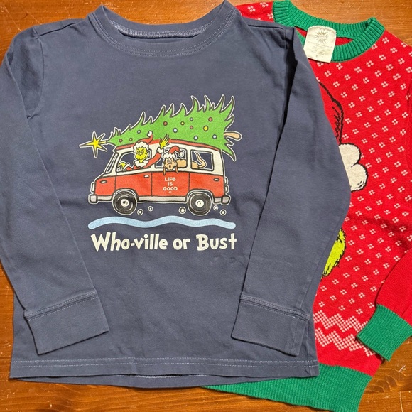 Bundle of 2- Life is Good Kids Holiday Tee & Dr. Seuss Grinch Holiday Sweater - Picture 1 of 6